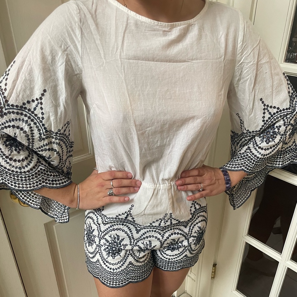 English Factory Eyelet White and Navy Romper size L